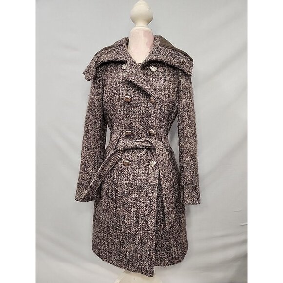 Calvin Klein Marled Tweed Wool Blend Midi Coat - Picture 1 of 11